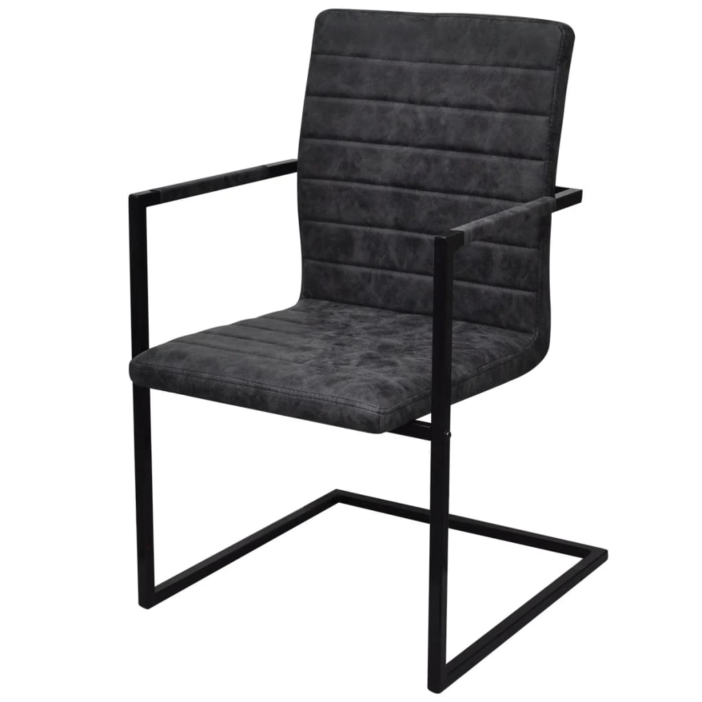 Chaise Cantilever en Similicuir Noir avec Accoudoir-La-Fabrique-Industrielle