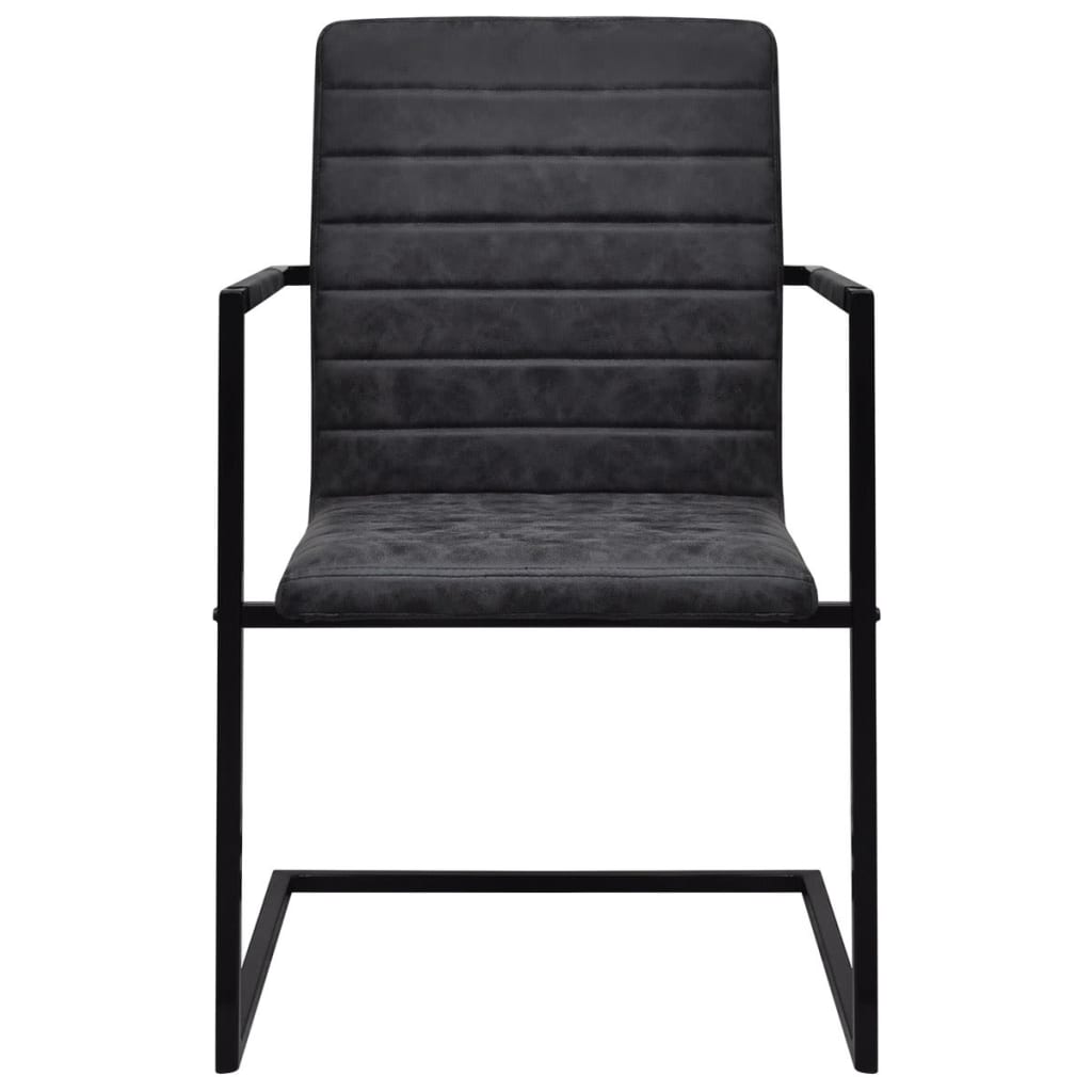 Chaise Cantilever en Similicuir Noir avec Accoudoir-La-Fabrique-Industrielle