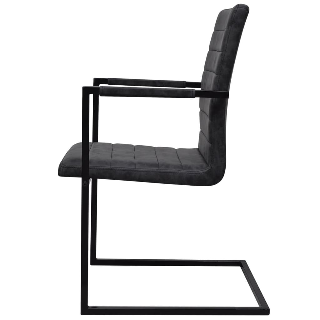 Chaise Cantilever en Similicuir Noir avec Accoudoir-La-Fabrique-Industrielle