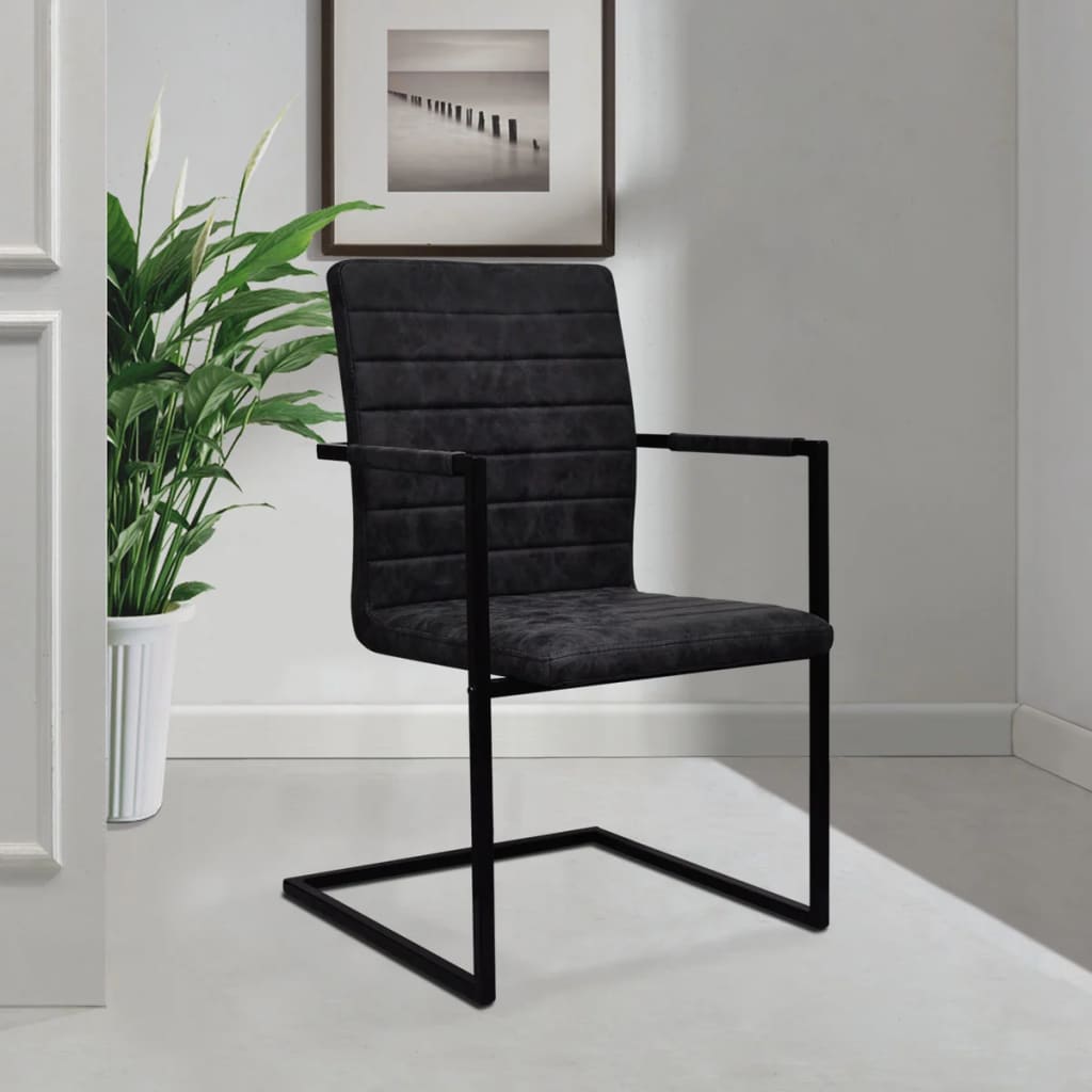 Chaise Cantilever en Similicuir Noir avec Accoudoir-La-Fabrique-Industrielle