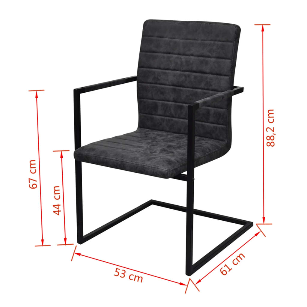 Chaise Cantilever en Similicuir Noir avec Accoudoir-La-Fabrique-Industrielle