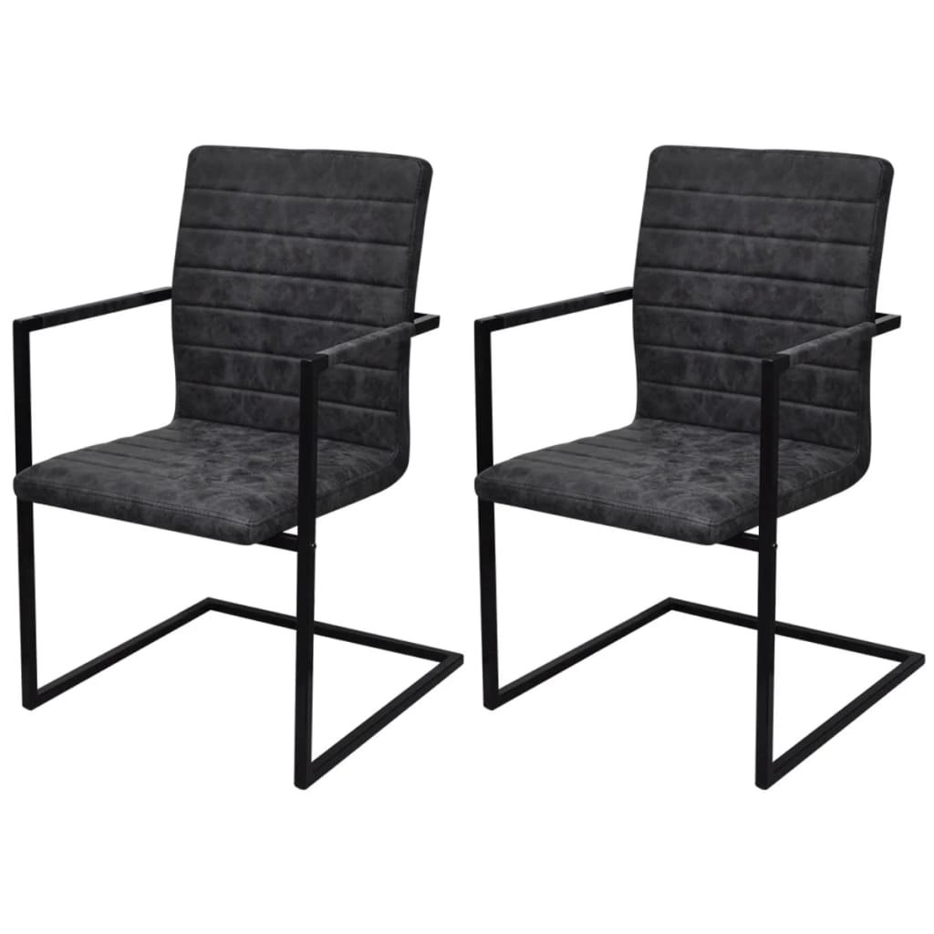 Chaise Cantilever en Similicuir Noir avec Accoudoir-La-Fabrique-Industrielle