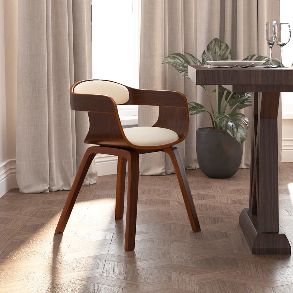 Chaise Industrielle de Salle à Manger en Bois Courbé et Cuir-crème et marron foncé-1-La-Fabrique-Industrielle
