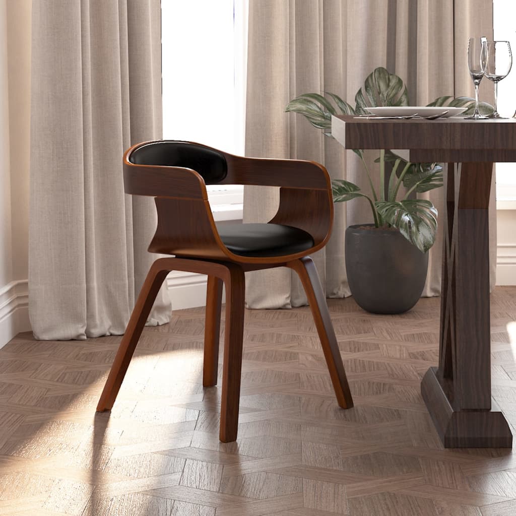 Chaise Industrielle de Salle à Manger en Bois Courbé et Cuir-noir et marron foncé-1-La-Fabrique-Industrielle