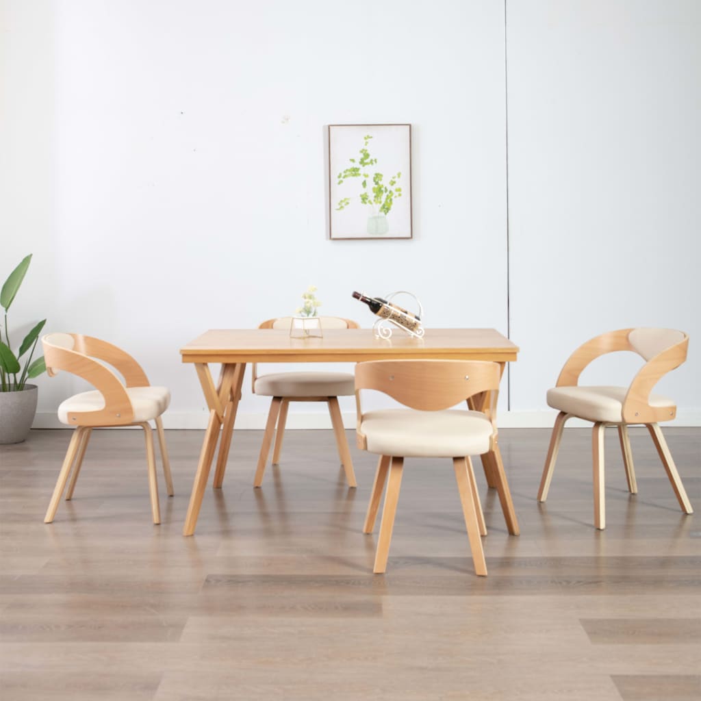 Chaise Industrielle en Bois Courbé et Cuir-crème et marron clair-4-La-Fabrique-Industrielle