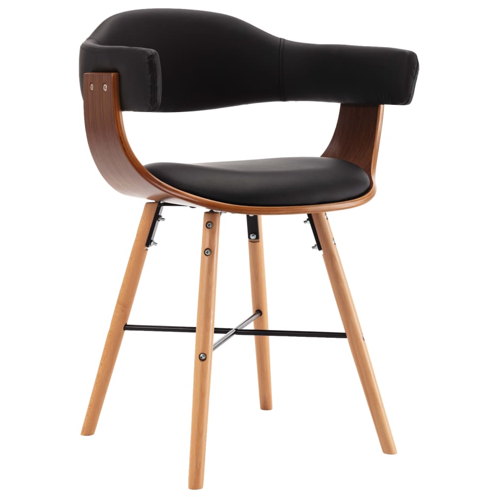 Chaise Industrielle en Bois Courbé et Simili Cuir Noir-La-Fabrique-Industrielle