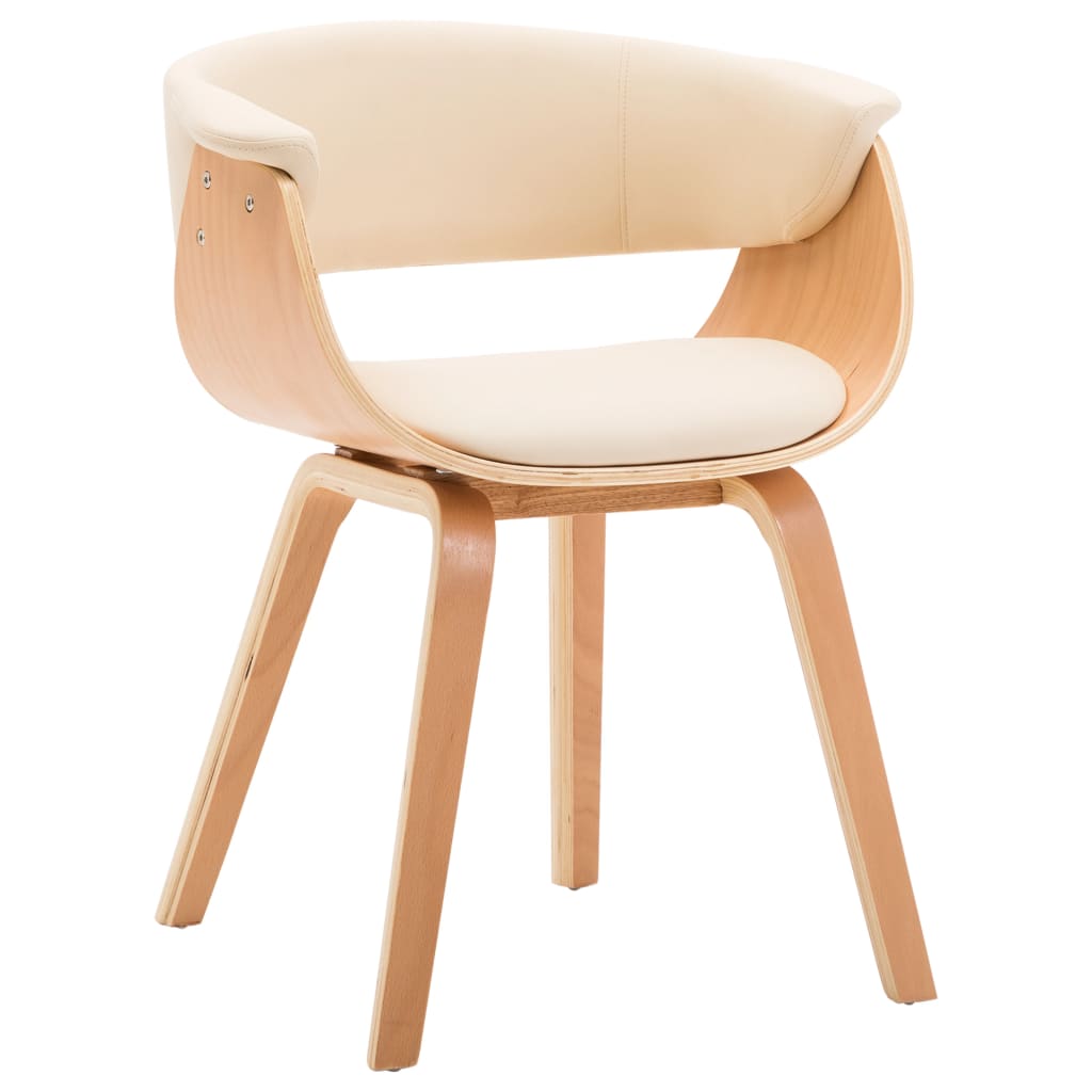 Chaise Industrielle en Bois et Cuir Courbé-crème et marron clair-1-La-Fabrique-Industrielle