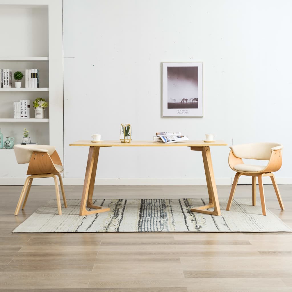 Chaise Industrielle en Bois et Cuir Courbé-crème et marron clair-2-La-Fabrique-Industrielle