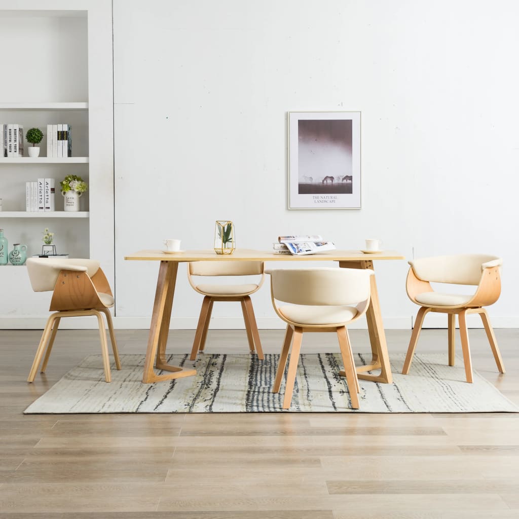Chaise Industrielle en Bois et Cuir Courbé-crème et marron clair-4-La-Fabrique-Industrielle