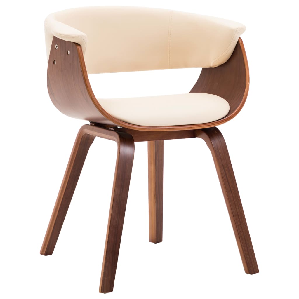 Chaise Industrielle en Bois et Cuir Courbé-crème et marron foncé-1-La-Fabrique-Industrielle