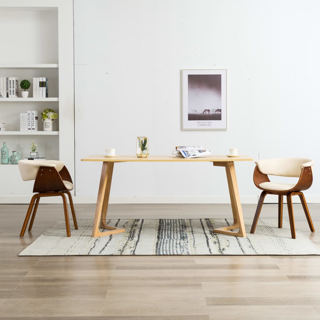 Chaise Industrielle en Bois et Cuir Courbé-crème et marron foncé-2-La-Fabrique-Industrielle
