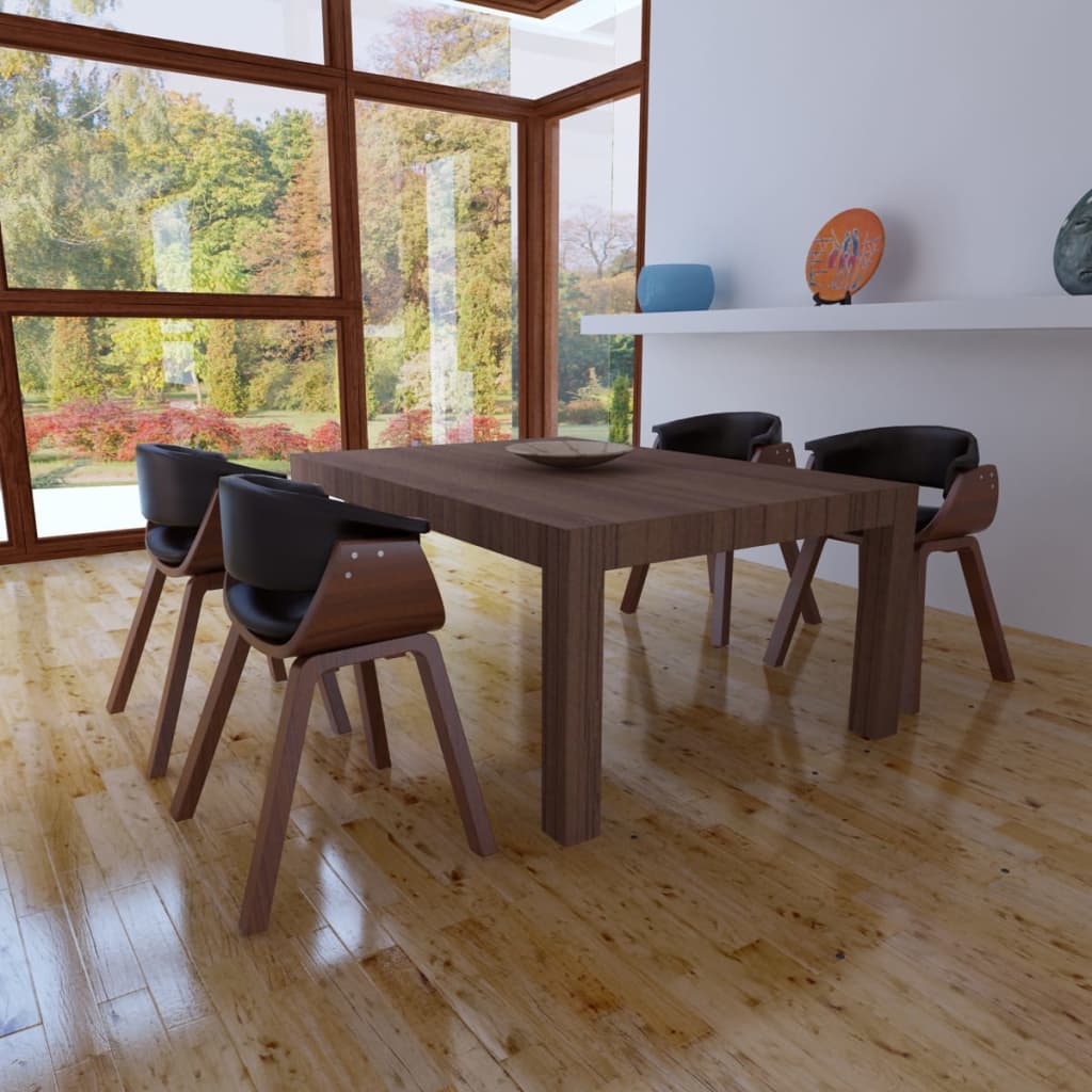 Chaise Industrielle en Bois et Cuir Courbé-noir et marron foncé-4-La-Fabrique-Industrielle