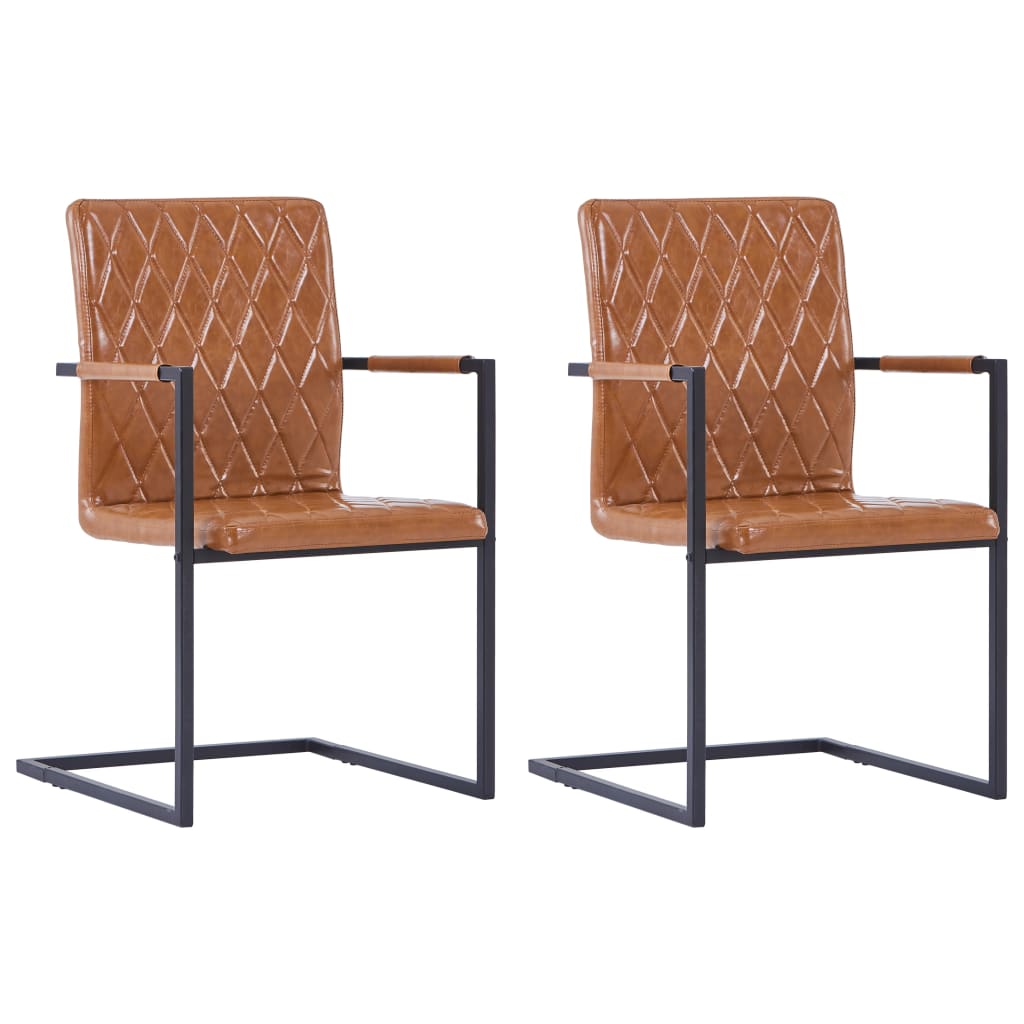 Chaise en Similicuir et Acier Style Cantilever-Cognac-motif à losange-2-La-Fabrique-Industrielle