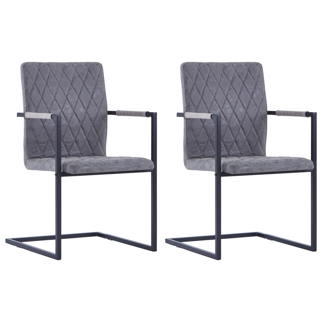 Chaise en Similicuir et Acier Style Cantilever-Gris foncé-motif à losange-2-La-Fabrique-Industrielle