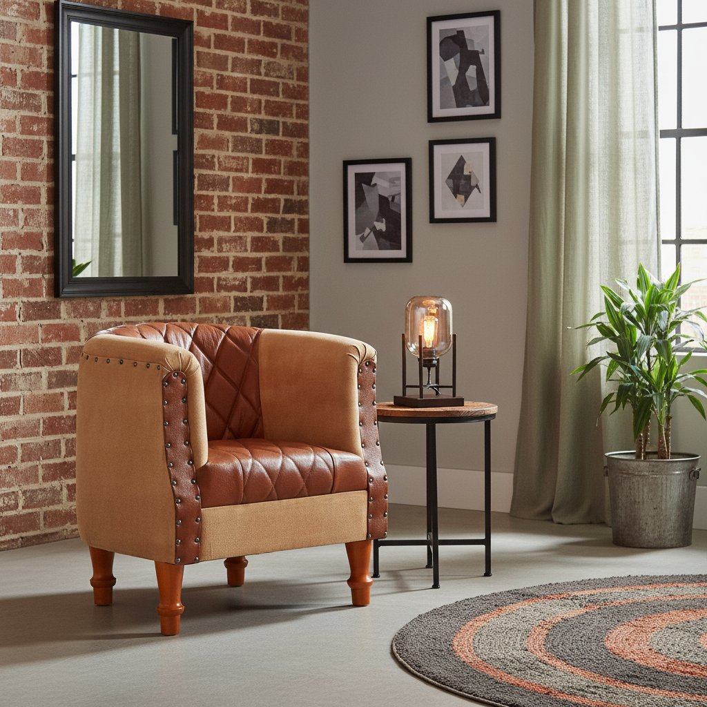 Chaise Cabriolet en Cuir Marron et Bois de Manguier