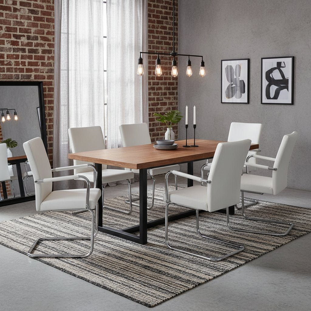 Chaise Cantilever Blanche Industrielle en Similicuir