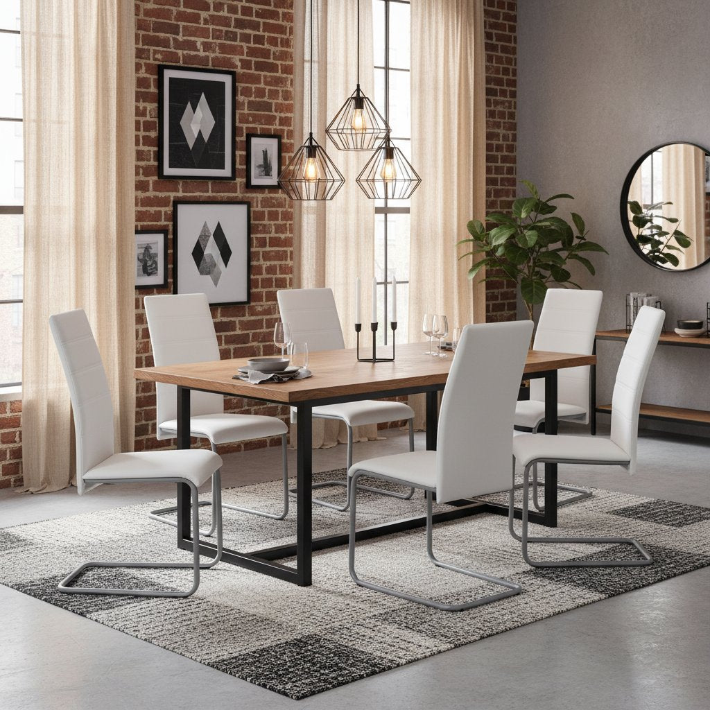 Chaise Cantilever Industrielle en Cuir Blanc