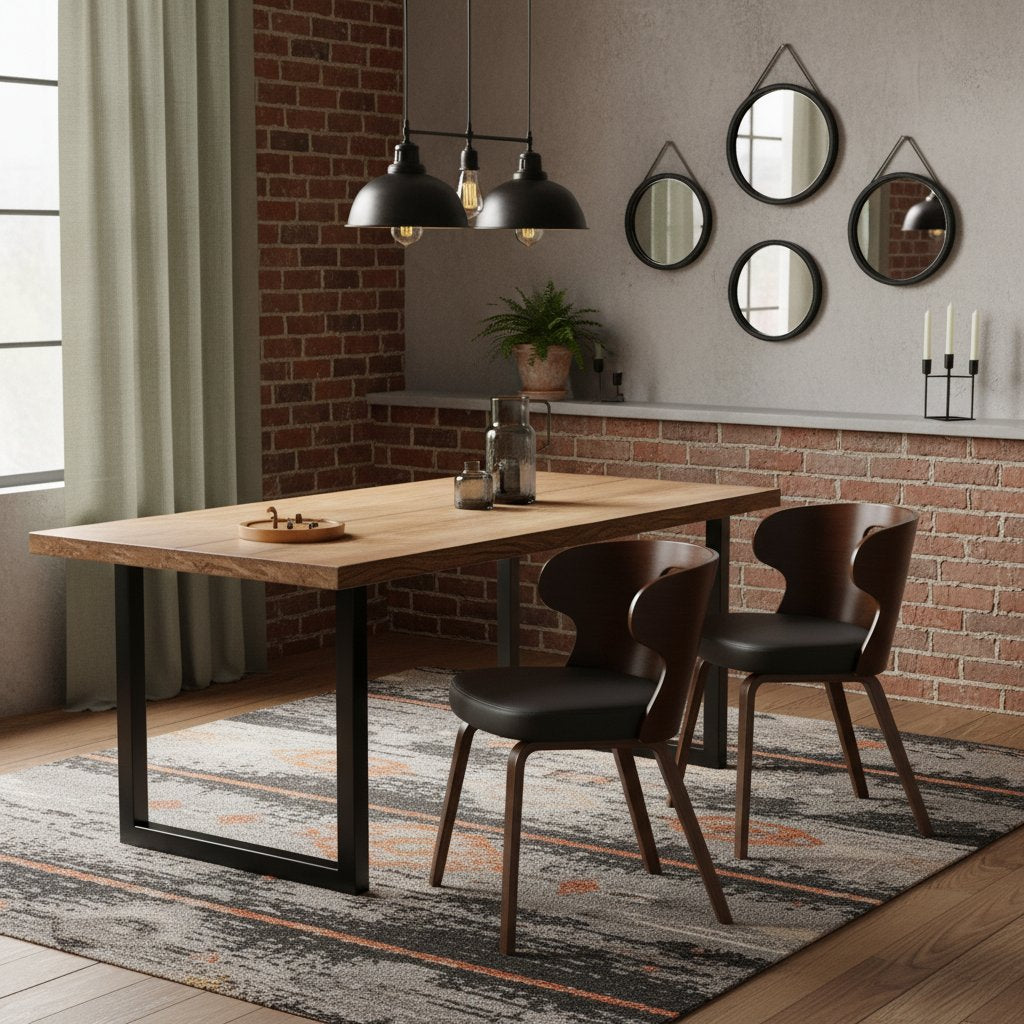 Chaise Industrielle Élégante en Noir et Bois