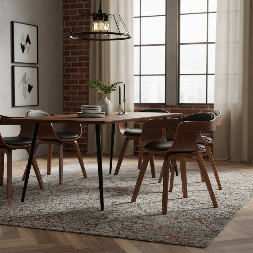 Chaise Industrielle de Salle à Manger en Bois Courbé et Cuir