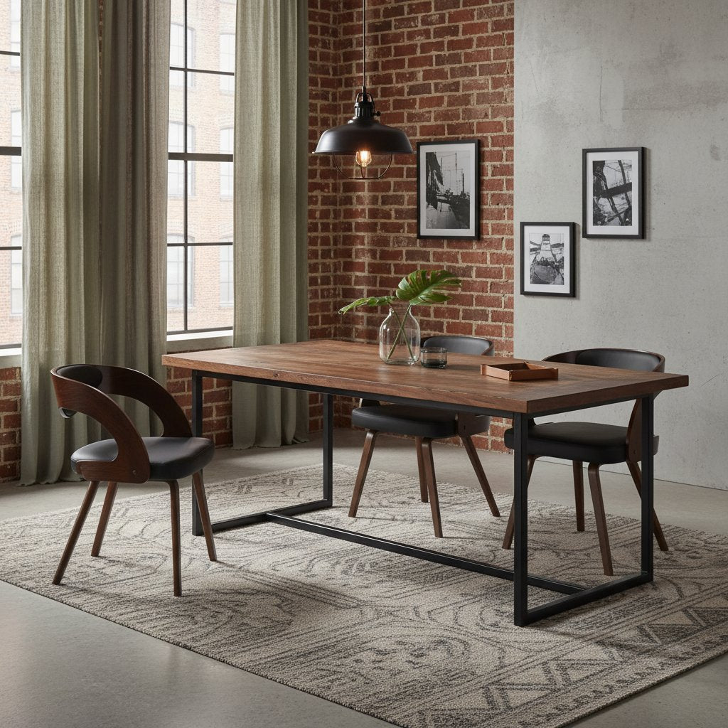 Chaise Industrielle en Bois Courbé et Cuir