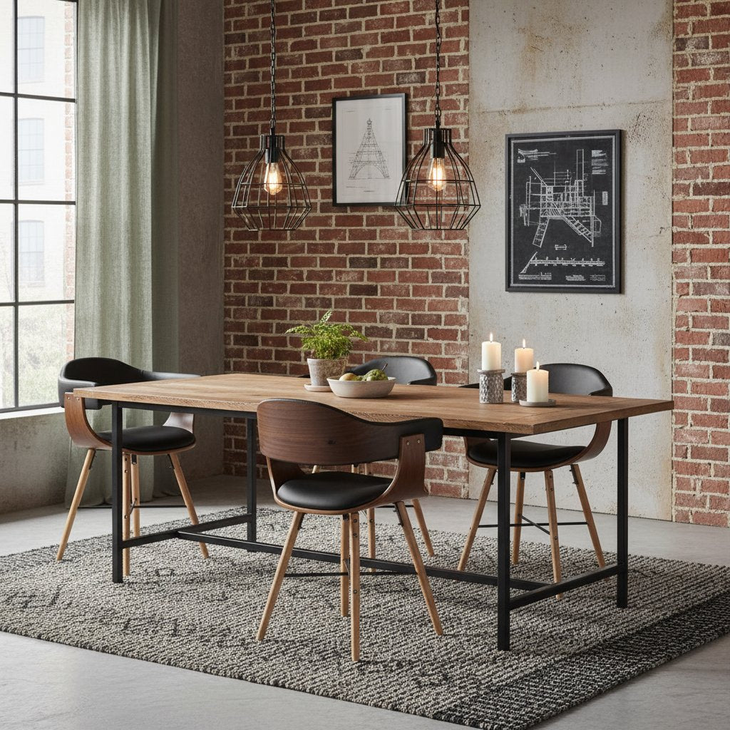 Chaise Industrielle en Bois Courbé et Simili Cuir Noir