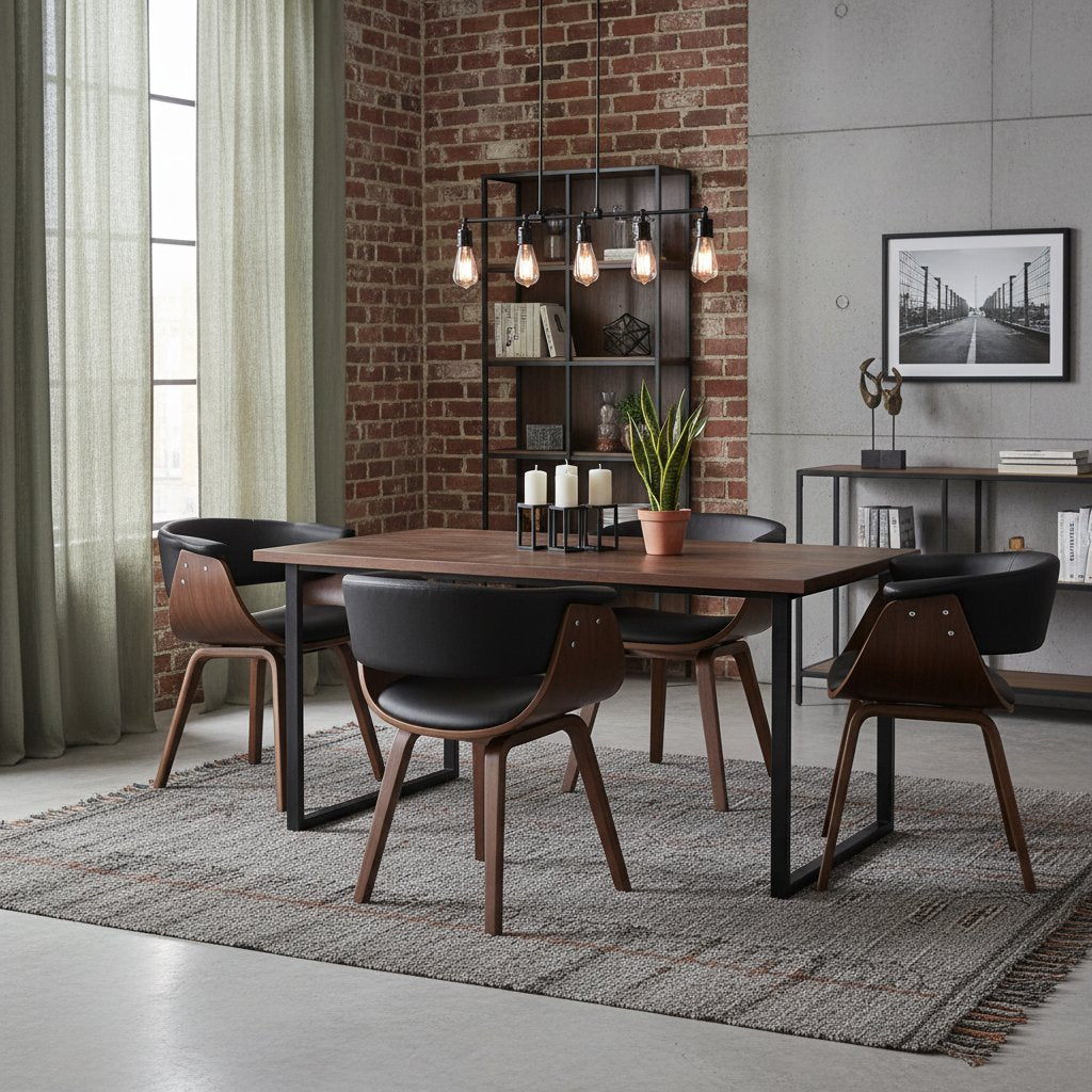 Chaise Industrielle en Bois et Cuir Courbé