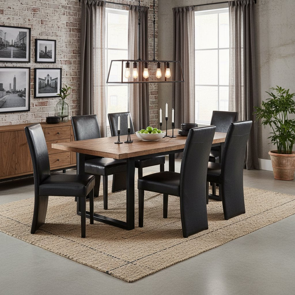 Chaise Industrielle en Bois et Cuir Design