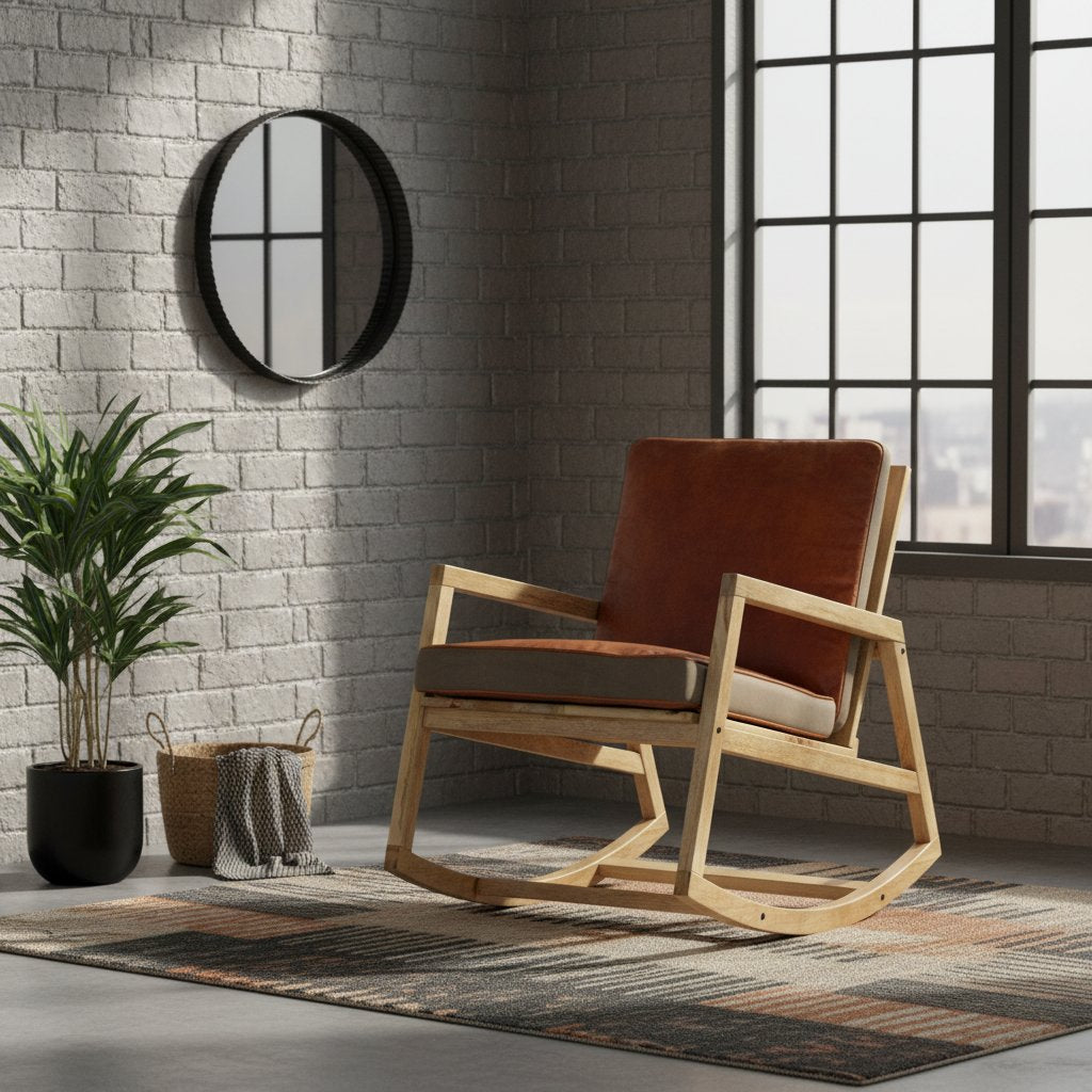 Chaise à Bascule en Bois et Cuir Véritable