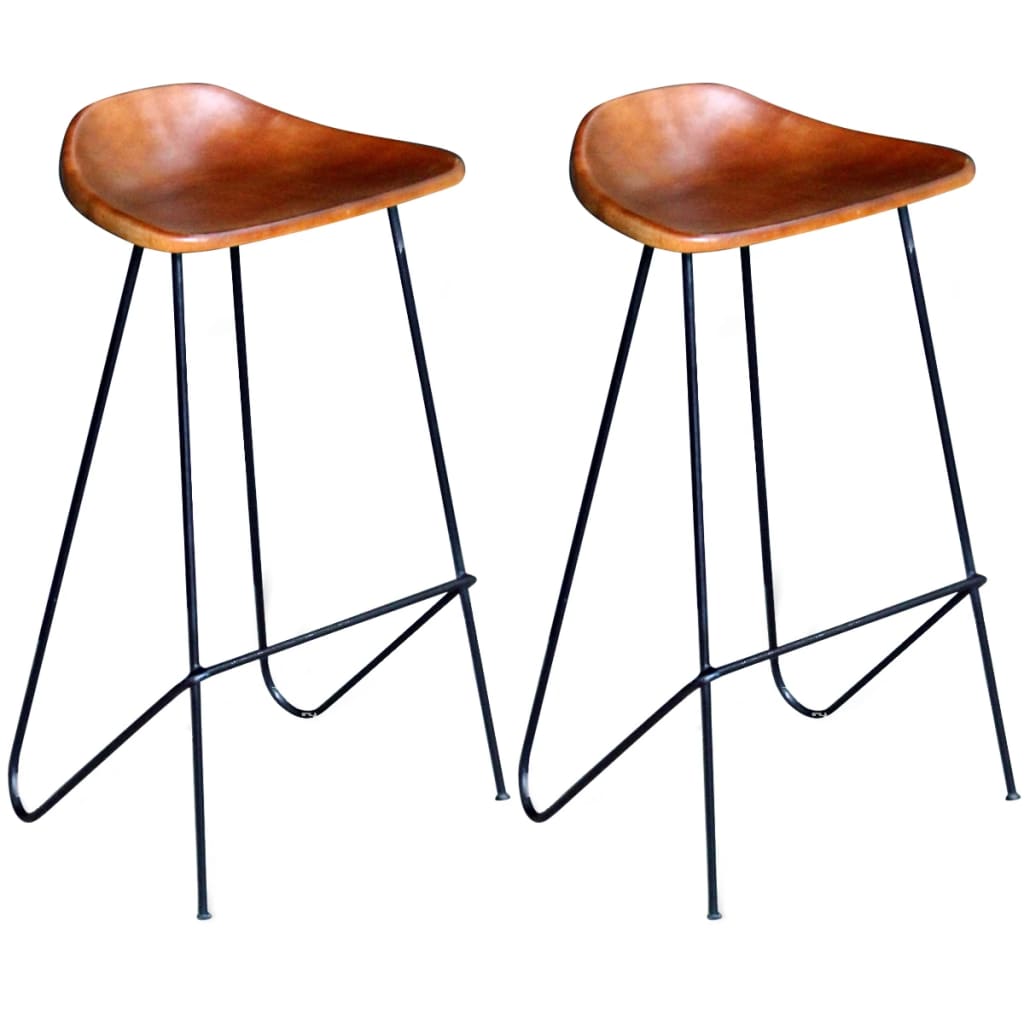 Chaises De Bar Lot De 4 Cuir Véritable-Marron-2-La-Fabrique-Industrielle