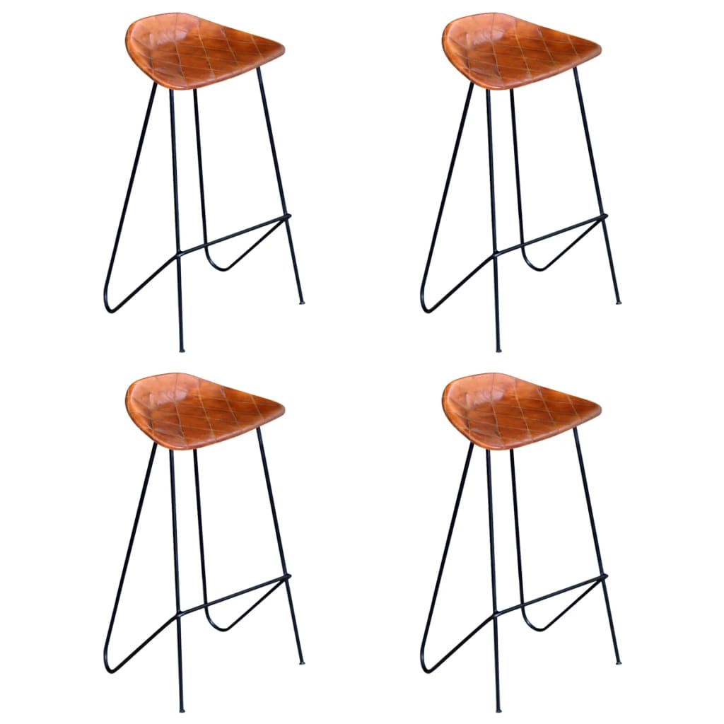 Chaises De Bar Lot De 4 Cuir Véritable-Marron-4-La-Fabrique-Industrielle