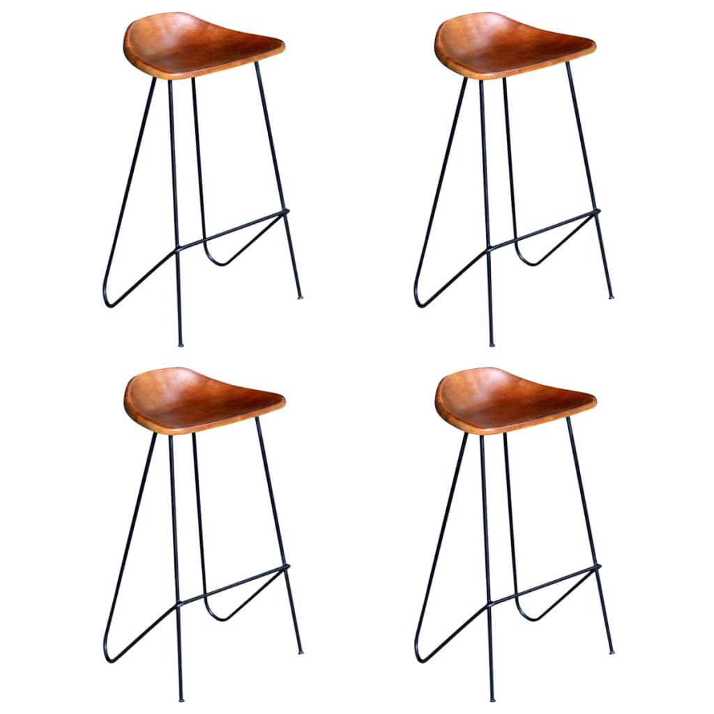 Chaises De Bar Lot De 4 Cuir Véritable-Marron-4-La-Fabrique-Industrielle