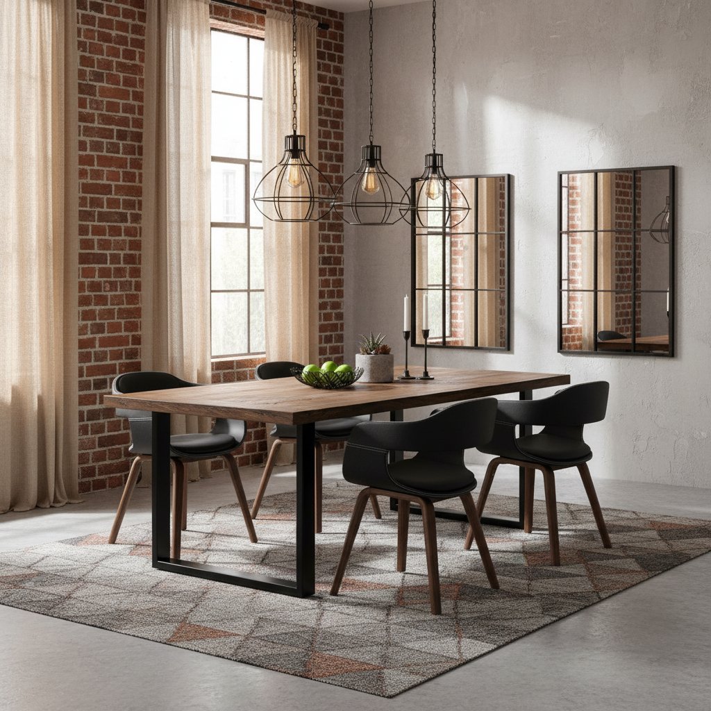 Chaises Industrielle en Bois et Similicuir Noir