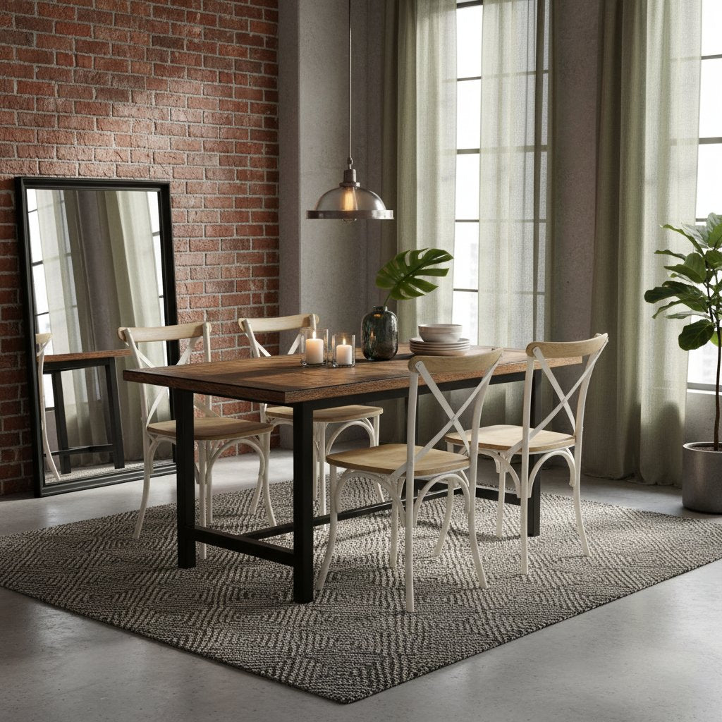 Chaises en Métal et Bois Vintage avec Dossier Croisé