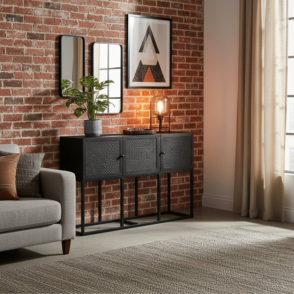 Chiffonnier Industriel Noir en Bois et Acier