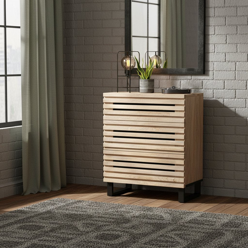 Chiffonnier en Bois avec 3 Tiroirs Style Industriel