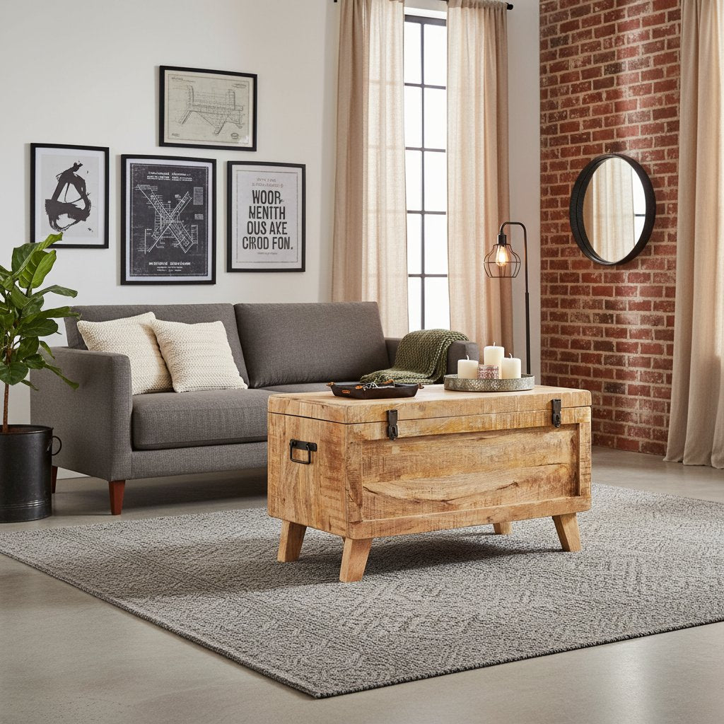 Coffre de Rangement en Manguier Style Industriel