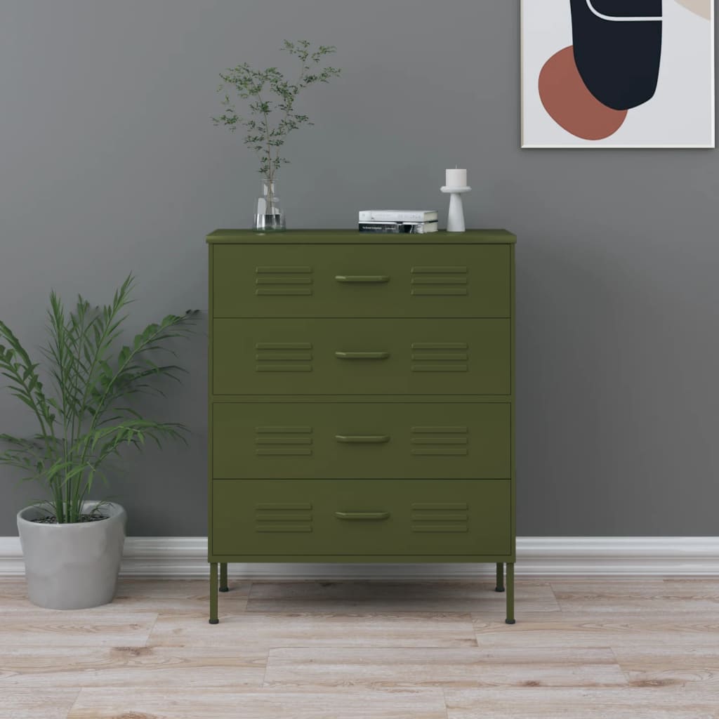 Commode 80X35X101,5 Cm Acier-Vert olive-1-La-Fabrique-Industrielle