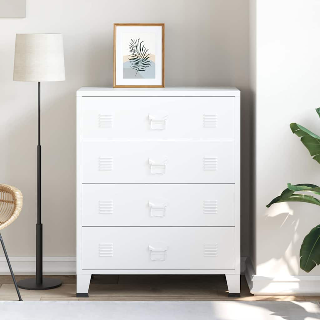 Commode À Tiroirs Métal Style Industriel 78X40X93 Cm-Blanc-1-La-Fabrique-Industrielle