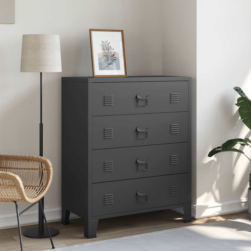 Commode À Tiroirs Métal Style Industriel 78X40X93 Cm-Noir-1-La-Fabrique-Industrielle