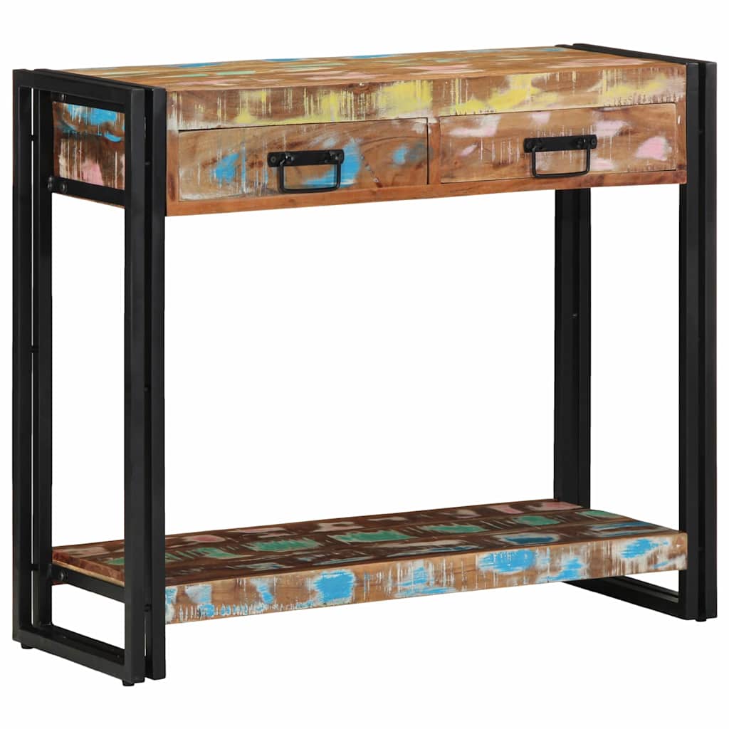 Console Industrielle en Bois de Manguier avec 2 Tiroirs-90 cm-bois de récupération massif-La-Fabrique-Industrielle