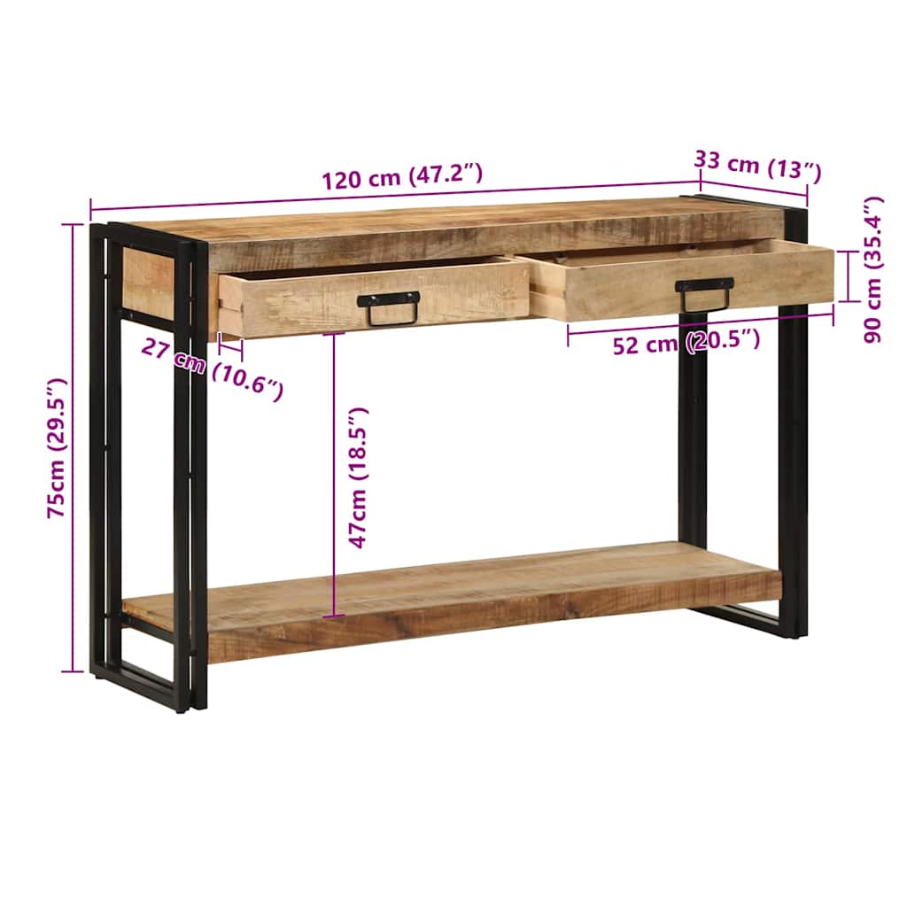 Console Industrielle en Bois de Manguier avec 2 Tiroirs-La-Fabrique-Industrielle