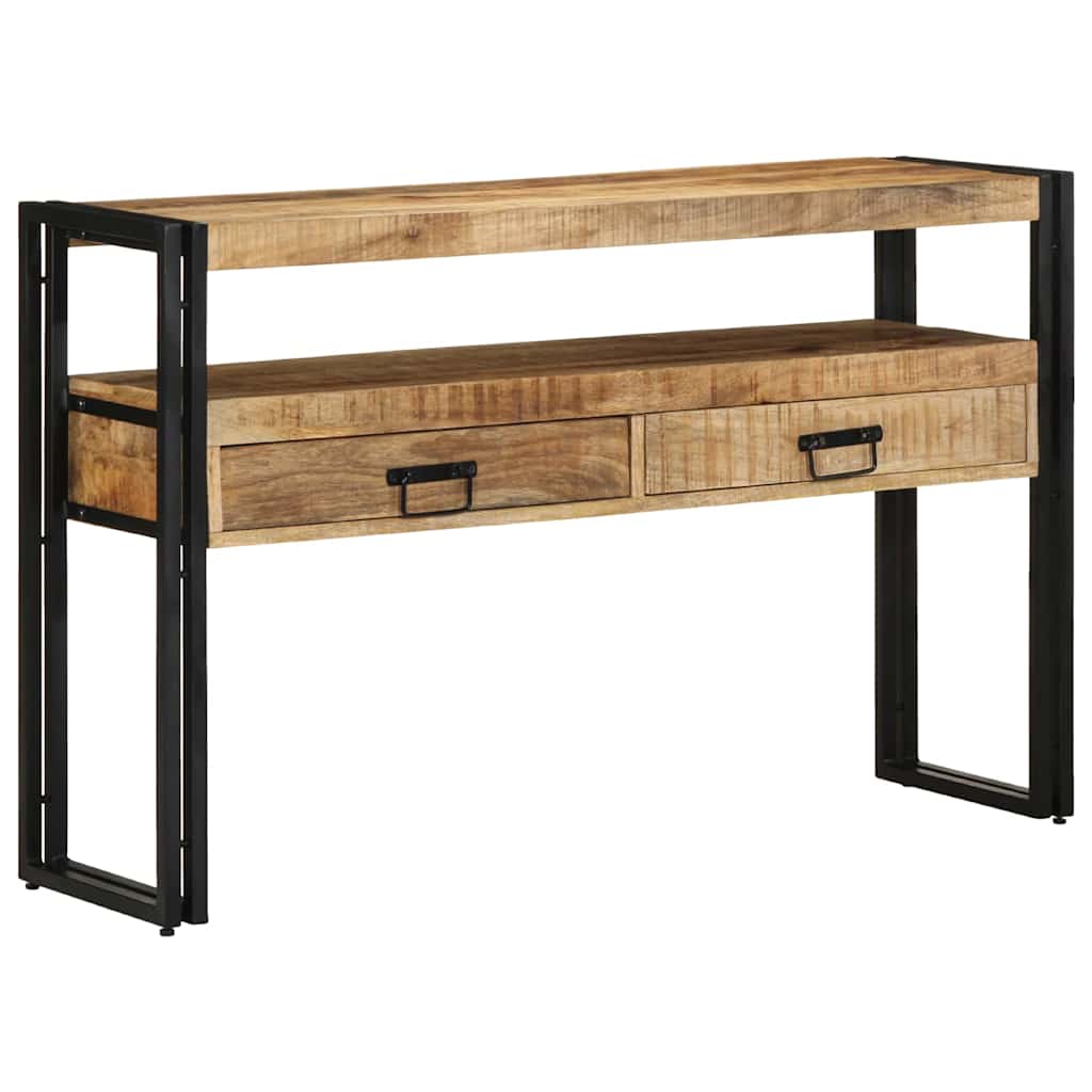 Console en Bois et Métal Industriel avec Tiroir-Bois de manguier brut massif-120 x 33 x 75 cm-La-Fabrique-Industrielle