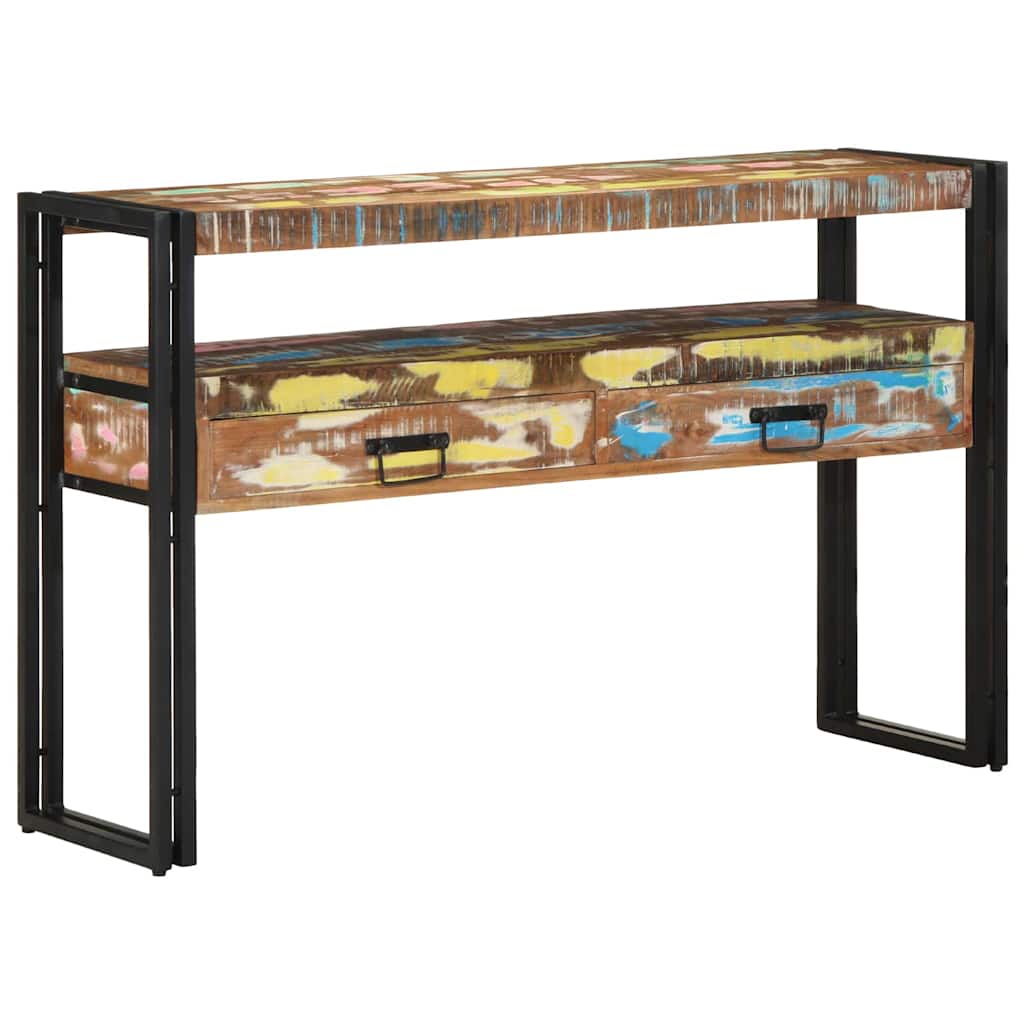 Console en Bois et Métal Industriel avec Tiroir-bois de récupération massif-120 x 33 x 75 cm-La-Fabrique-Industrielle