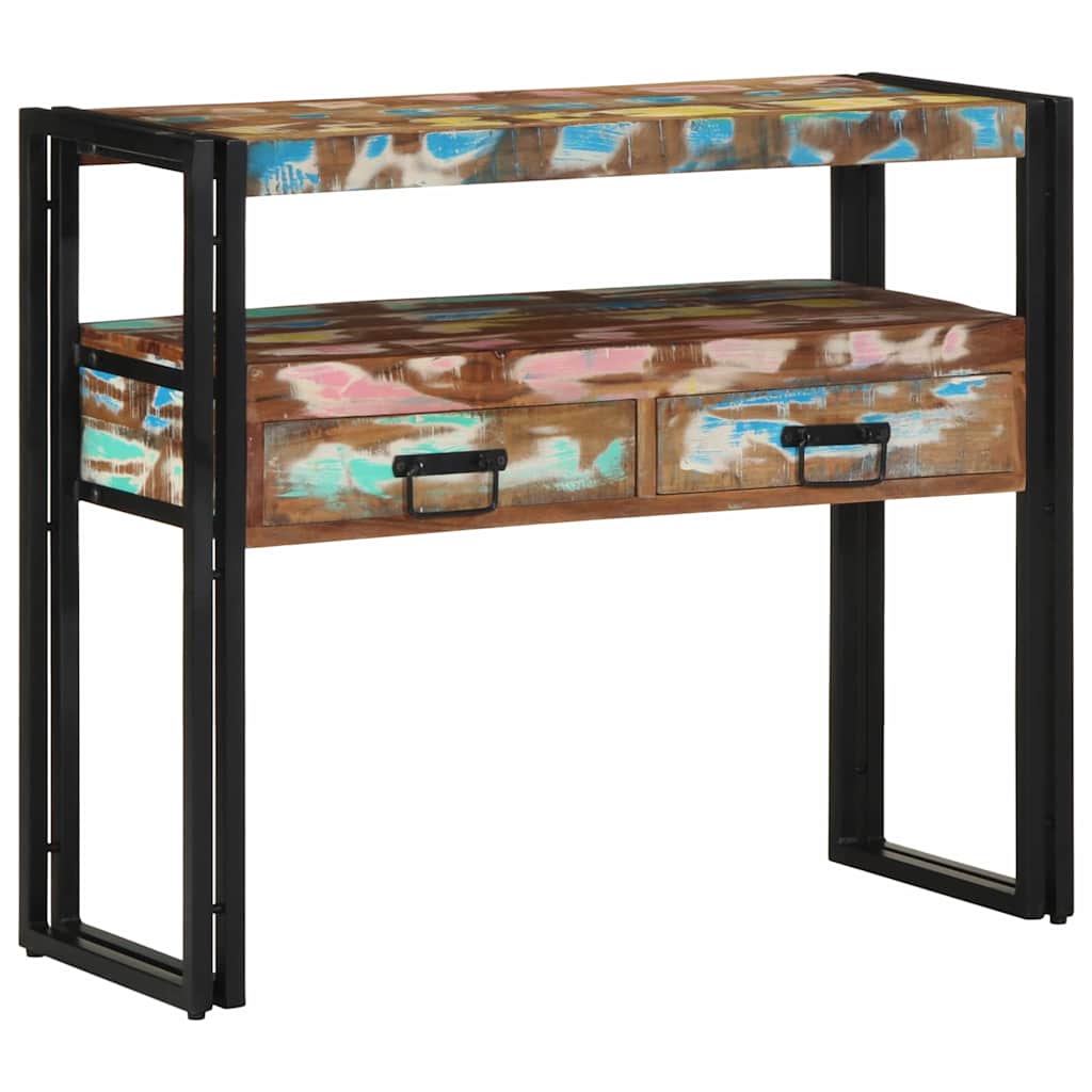 Console en Bois et Métal Industriel avec Tiroir-bois de récupération massif-90 x 33 x 75 cm-La-Fabrique-Industrielle