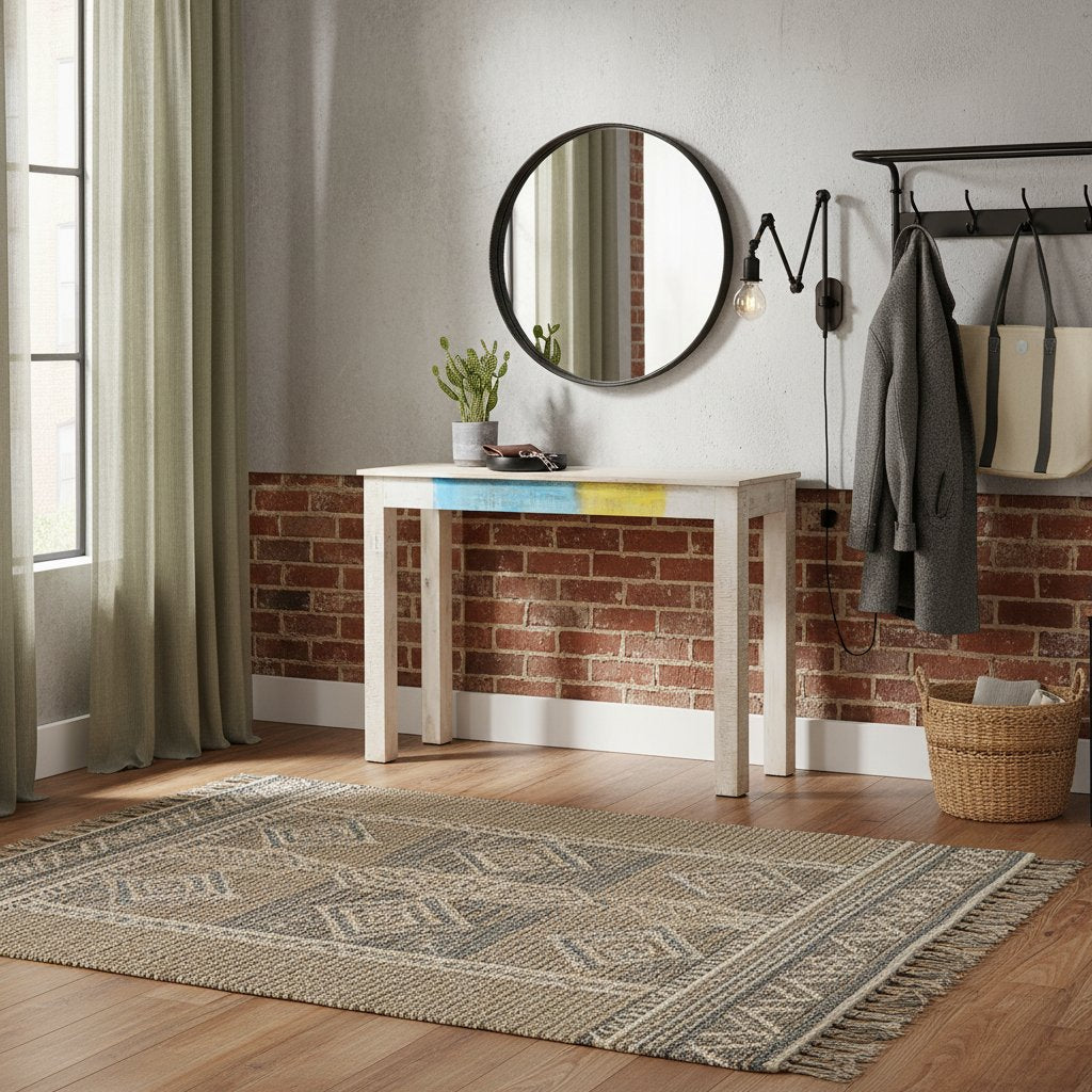 Console Élégante en Bois Blanc Vieilli