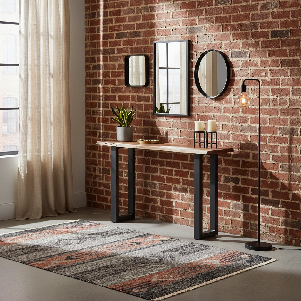 Console Étroite en Bois d'Acacia et Métal