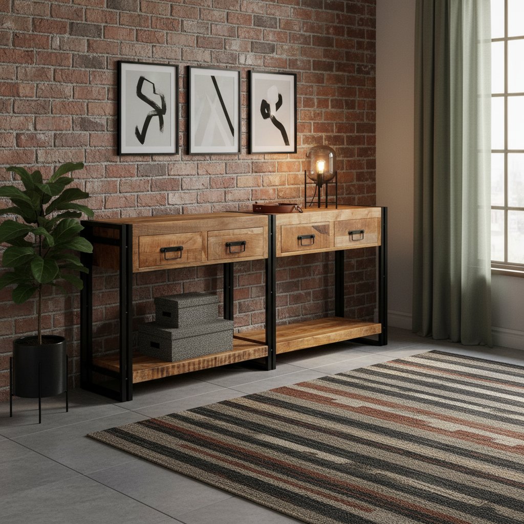 Console Grande Longueur en Bois et Fer