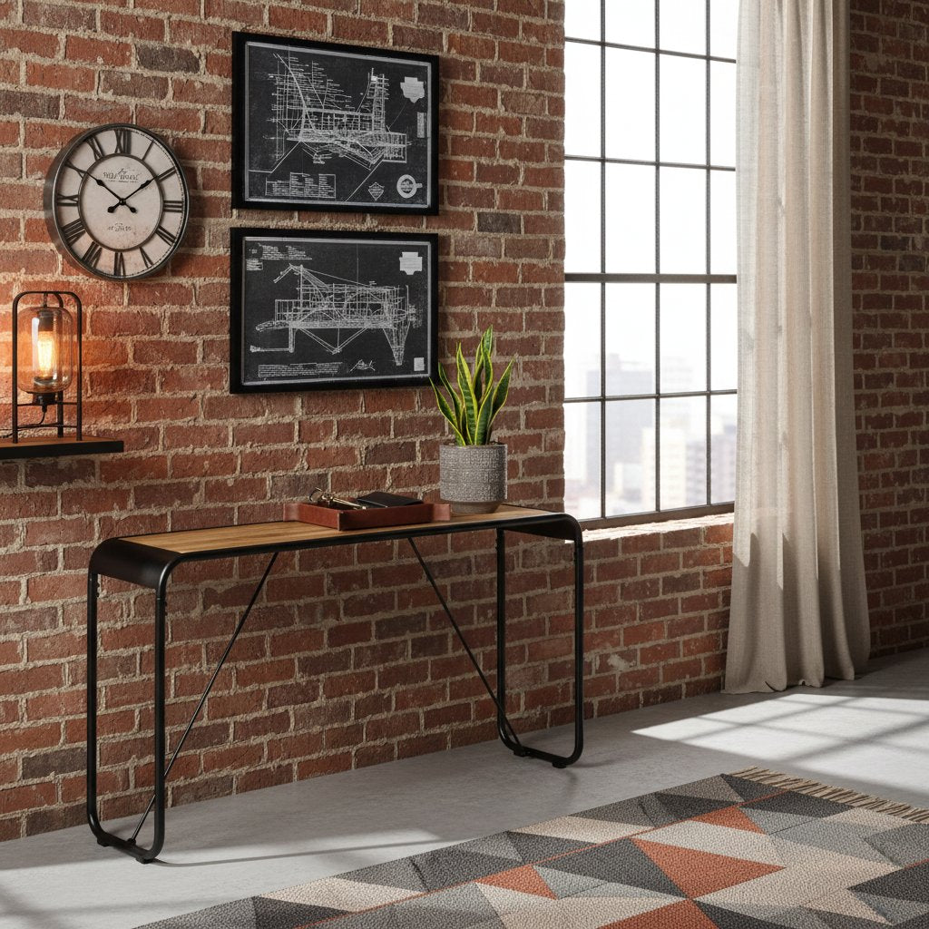 Console Industrielle en Bois de Manguier et Métal