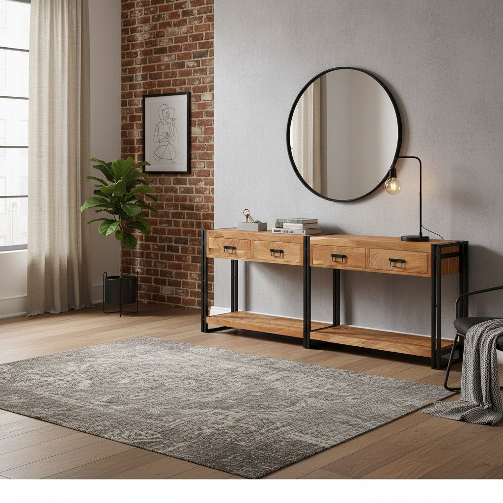 Console Industrielle en Bois et Fer 160 cm