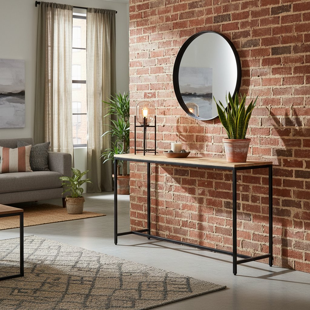 Console Industrielle en Métal Noir et Bois de Manguier